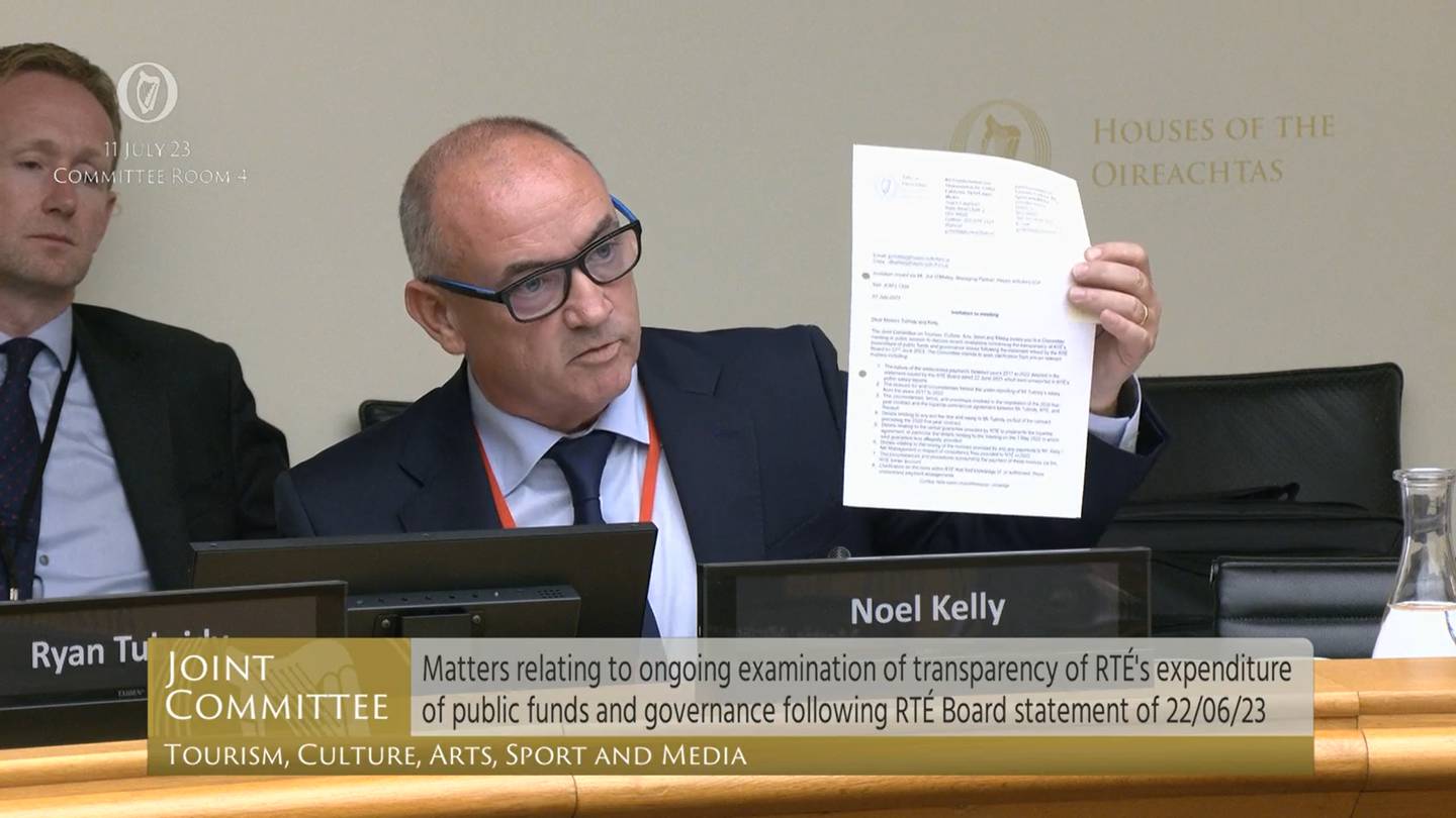 Ryan Tubridy's agent Noel Kelly at a meeting of the Oireachtas media committee on Tuesday. Photograph: Oireachtas TV