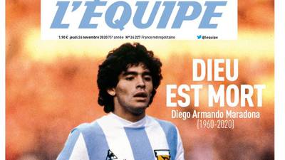 ‘God is dead’: The world’s front pages remember Diego Maradona