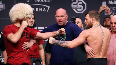 Conor McGregor aims kick at Khabib Nurmagomedov at weigh-in