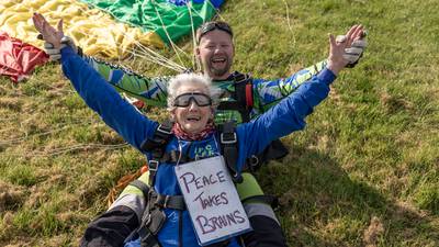 Irish cultural trailblazer Lelia Doolan celebrates 90th birthday with charity skydive
