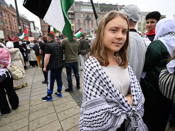 Greta Thunberg marches for Palestine during protests in Malmo