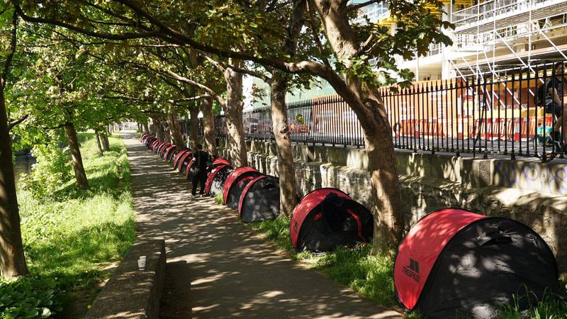 Asylum seekers’ tents appear on another part of Grand Canal day after clearance