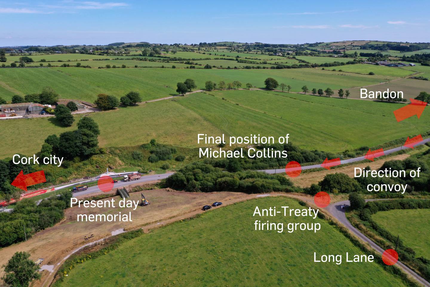 Graphic of Béal na Bláth where Michael Collins was fatally shot 100 years ago