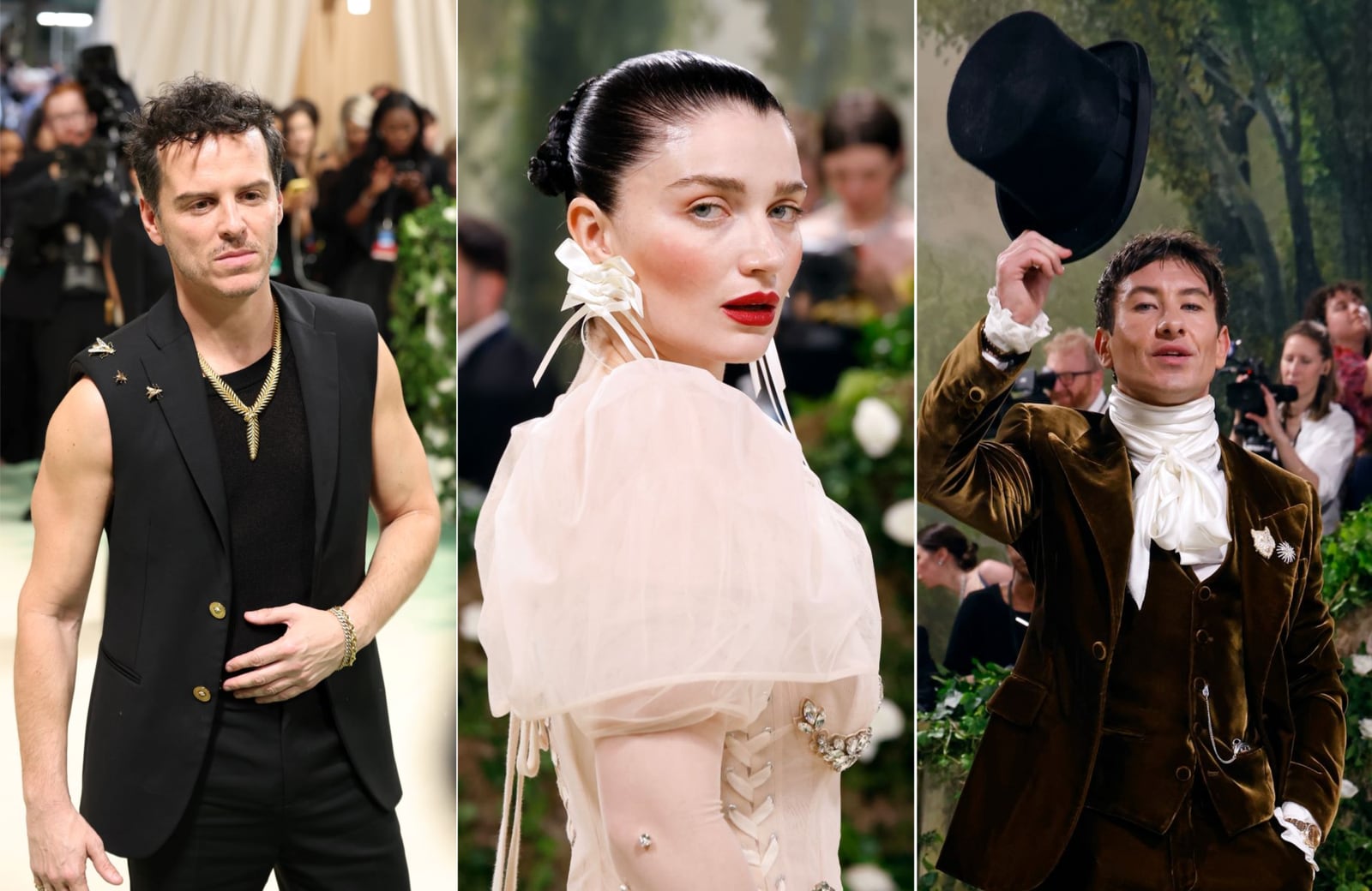 Actors Andrew Scott, Eve Hewson and Barry Keoghan at the 2024 Met Gala in Manhattan on Monday. Photograph: Getty Images