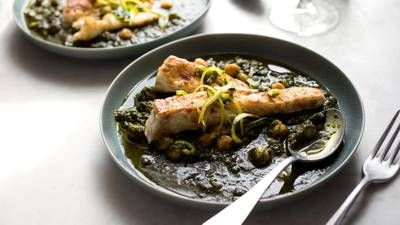 Yotam Ottolenghi’s spiced halibut with spinach and chickpea stew