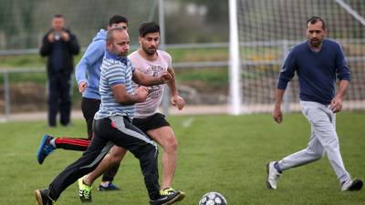 Ice-breaker: Syria and Pakistan play soccer in Ballaghaderreen