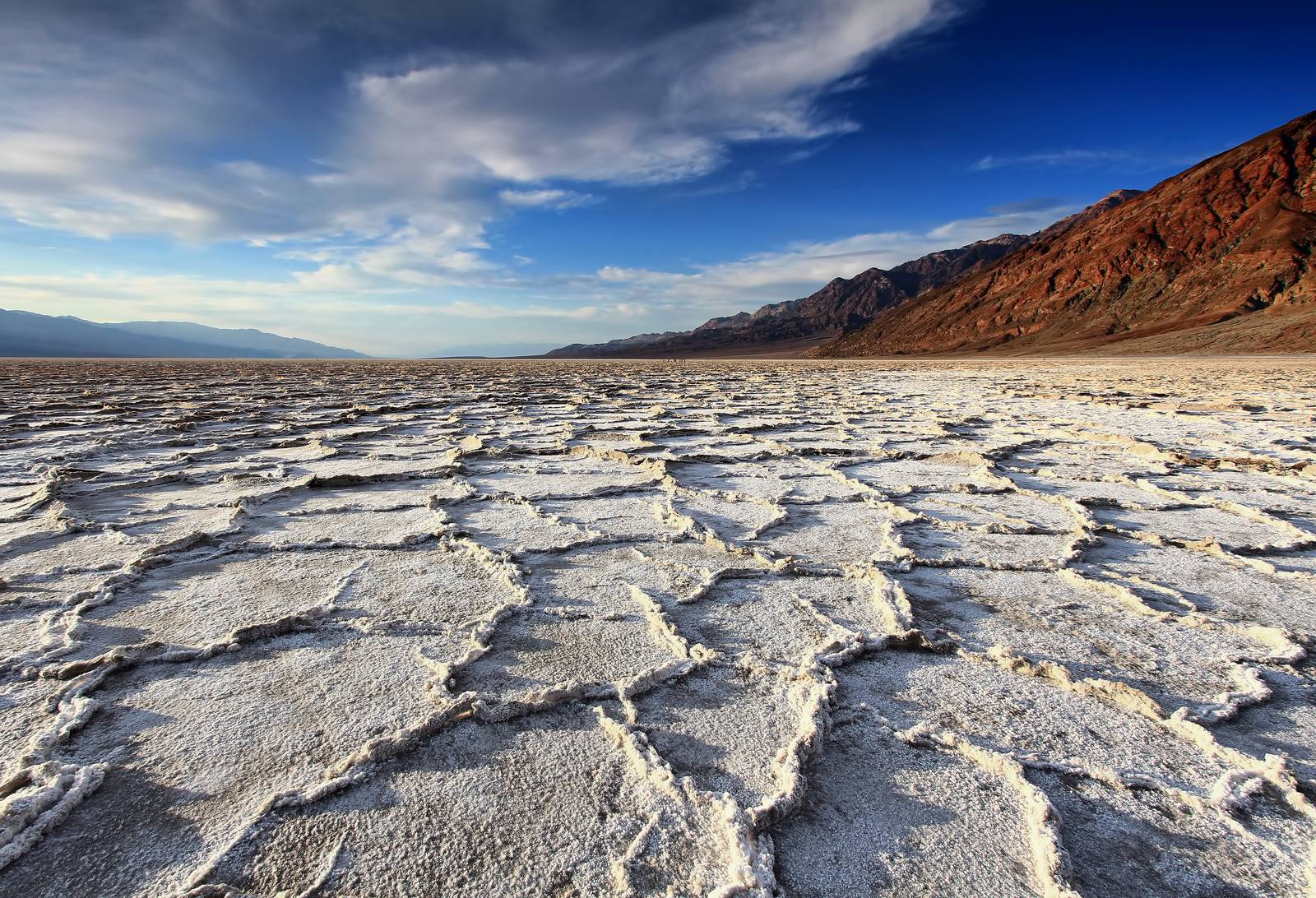 The Badwater Salt Flats are located on the south end of Death Valley National Park.