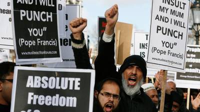 British Muslims protest against Charlie Hebdo cartoons