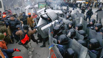 Protesters clash with police in large Ukraine rally