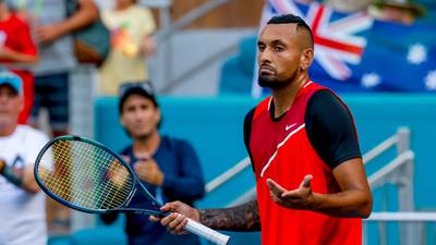 Nick Kyrgios loses his cool and picks up a game penalty in Miami