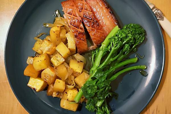 Roast bacon with pineapple and turnip. Sounds odd, tastes great