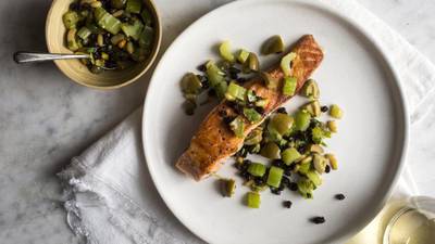 Yotam Ottolenghi’s pan-seared salmon with celery, olives and capers