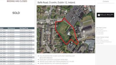 Dublin 12 development site sells for €1.5m using BidX1  platform
