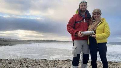 ‘It travelled 4,000km’: Donegal surfers find Russian time capsule