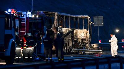 At least 45 killed after tourist bus crashes in flames in Bulgaria