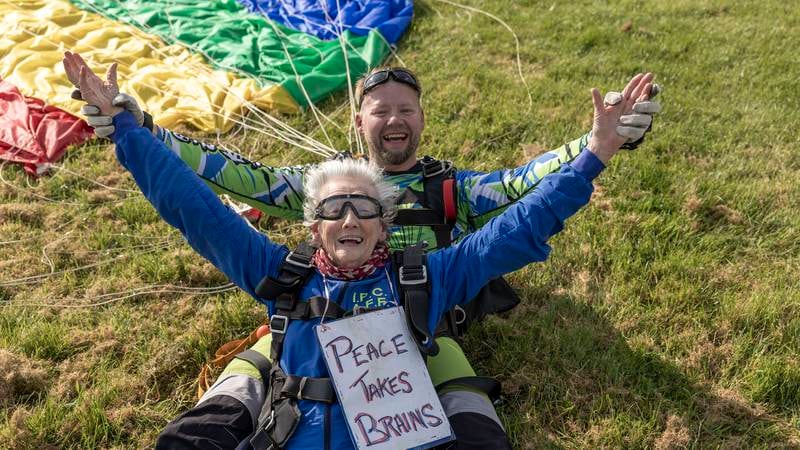 In pictures: Woman celebrates 90th birthday with ‘nice and easy’ charity skydive