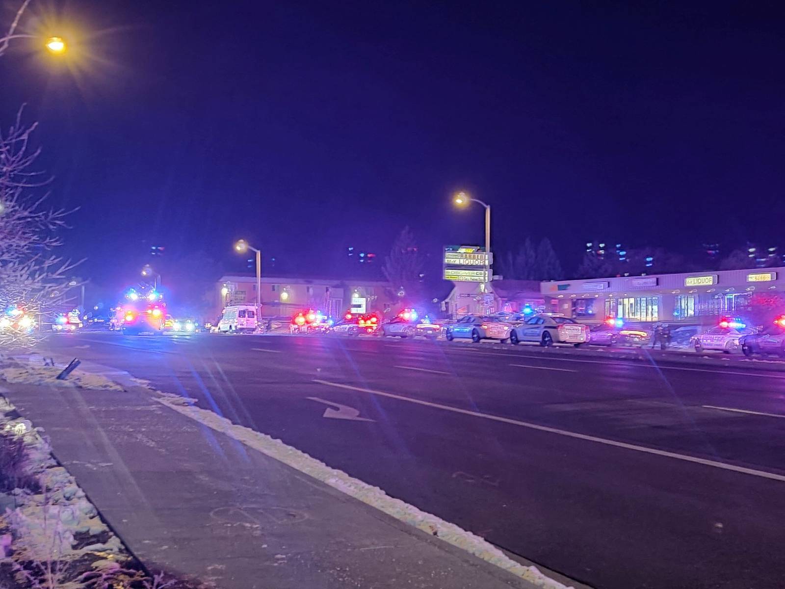 Police and emergency response vehicles at the scene of a shooting in a nighrclub, in Colorado Springs, Colorado.
