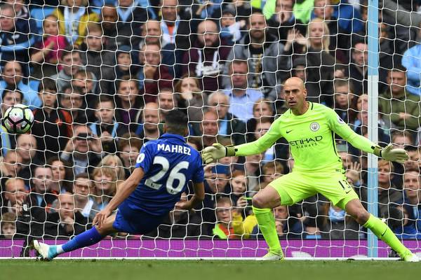 Man City hold on  against Leicester after  Mahrez penalty slip