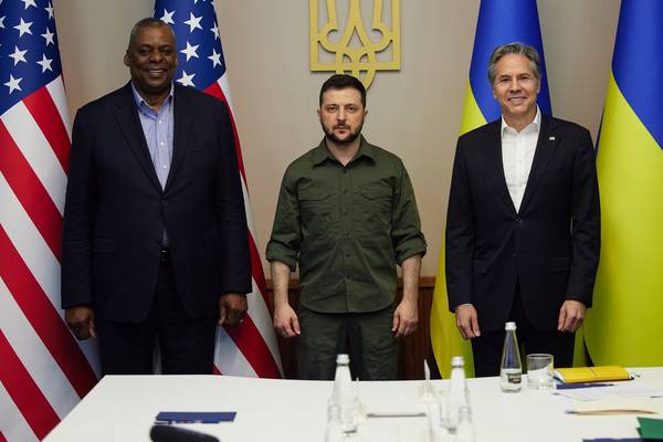 US officials pledge more military aid on visit to Kyiv