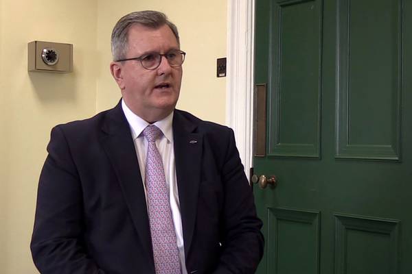DUP leader says ‘more is needed’ on North’s post-Brexit trade arrangements for party to return to Stormont