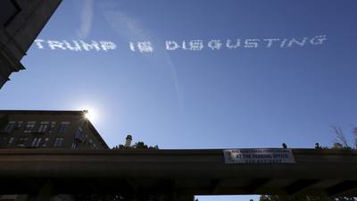 Skywriters over Rose Parade plead: ‘Anybody but Trump’