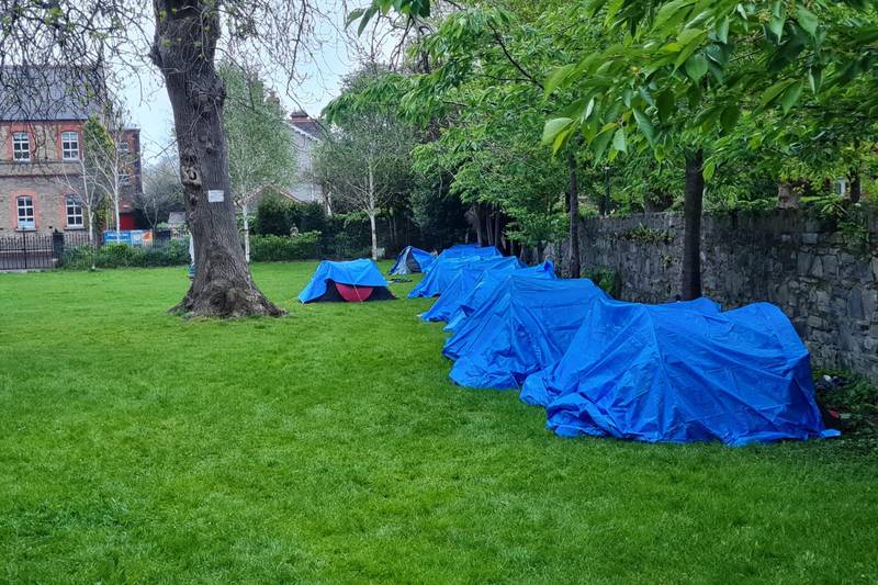 Asylum seekers pitch tents in park on St Mary’s Road in Ballsbridge
