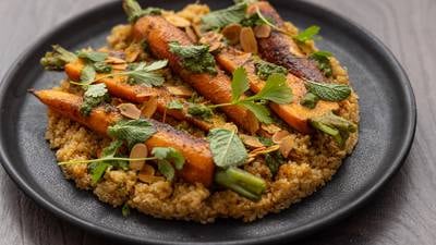 Mark Moriarty’s roasted carrots in spiced butter with quinoa, salsa verde and toasted almonds