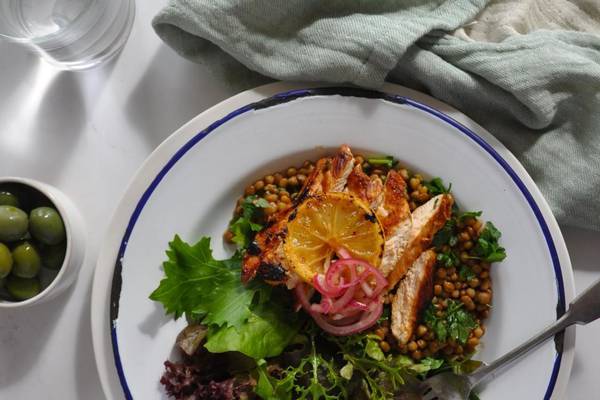 Puy lentil salad with buttered chicken