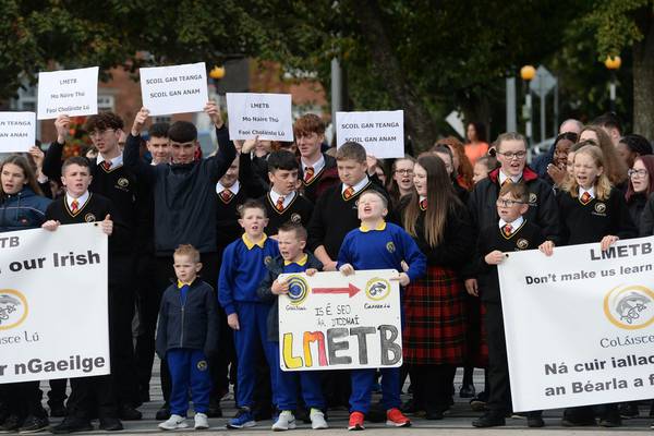 Students stage walkout over lack of subjects being taught through Irish