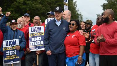 Biden becomes first US president of modern times to join striking workers on picket line