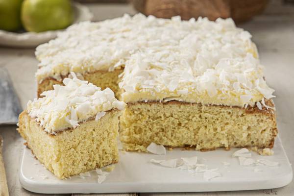 A sweet, soothing and exotic coconut cake traybake