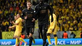 Bukayo Saka chests fortunate Arsenal to victory on raucous evening in Bodø