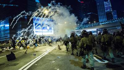 Hong Kong police use tear gas to try and disperse protestors