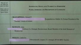 Ballot paper lists McNulty as member of the Imma board