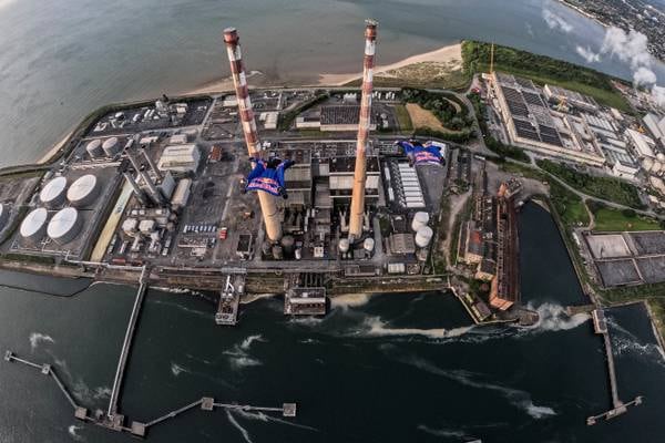 Skydive between Dublin’s Poolbeg chimney’s defended after ESB criticises ‘serious safety incident’