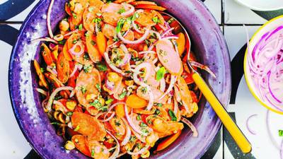 Carrot, tahini and toasted hazelnut salad with mint