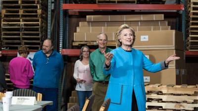 Hillary Clinton lends an ear on workplace visit but no policy talk