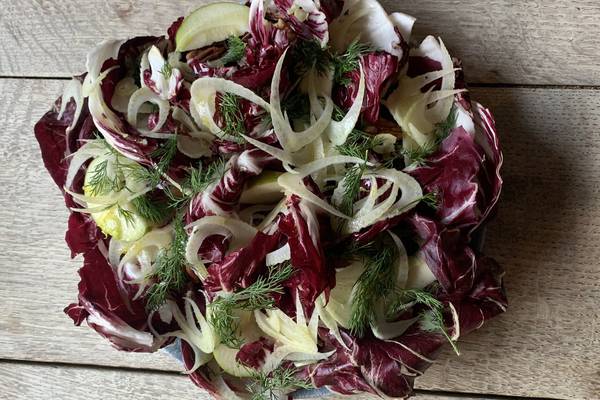 Florence fennel, radicchio and apple salad with roasted pecans