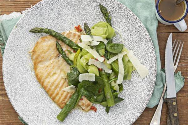 Paul Flynn: Grilled chicken with spring veg fits with our healthy-eating plan