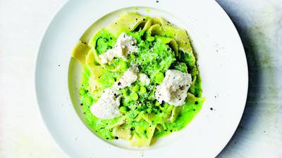 Nigel Slater’s super quick pasta with peas, pappardelle and Parmesan