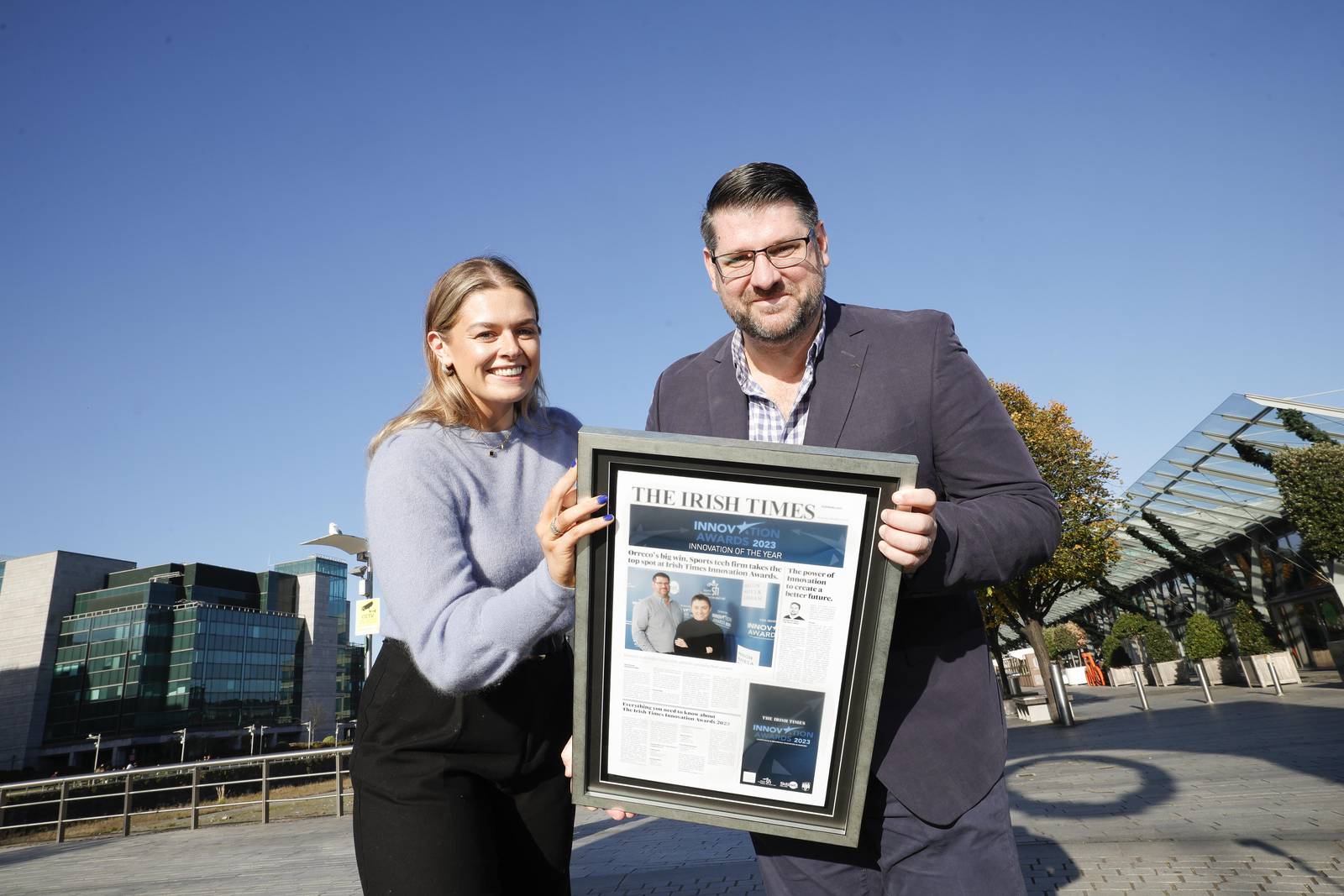 Hannah Thornton and Colin Morrissey of Orreco, winner of the overall Innovation of the year and the IT and Fintech category at The Irish Times Innovation Awards 2023. Photo: Conor McCabe