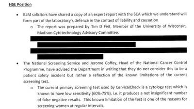 Redacted text of note Harris received about Phelan case