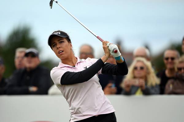 Georgia Hall points to Ken on the course at Women’s British Open