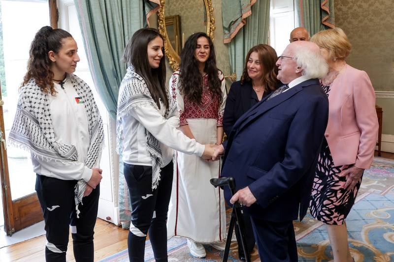 President greets Palestinian women’s football team at Áras ahead of Dublin match