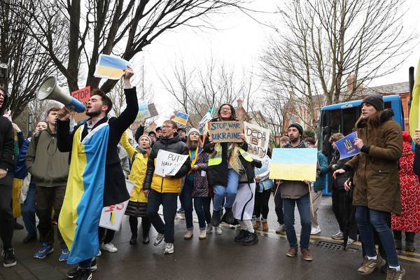 Protesters at Chinese embassy call for intervention on Ukraine invasion