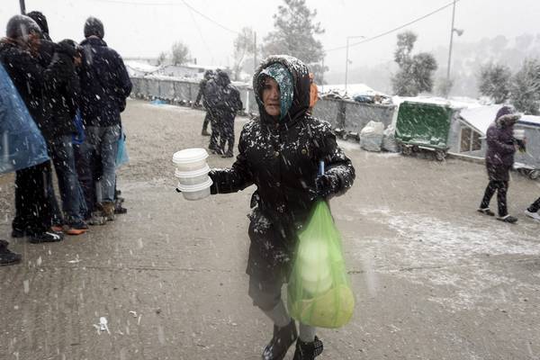 Refugees on Greek islands struggle in freezing temperatures