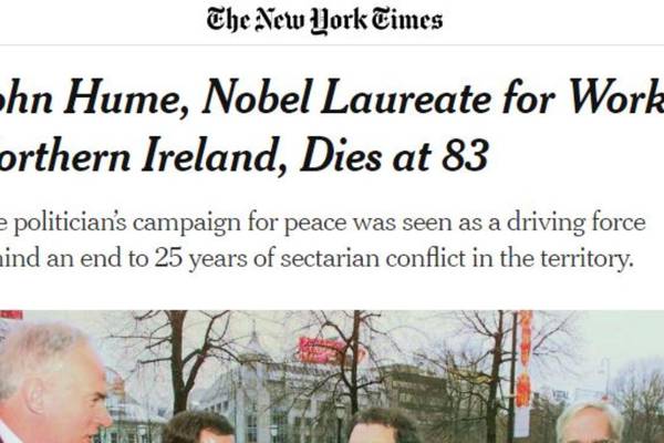 ‘An apostle of nonviolence’: International papers react to John Hume’s death