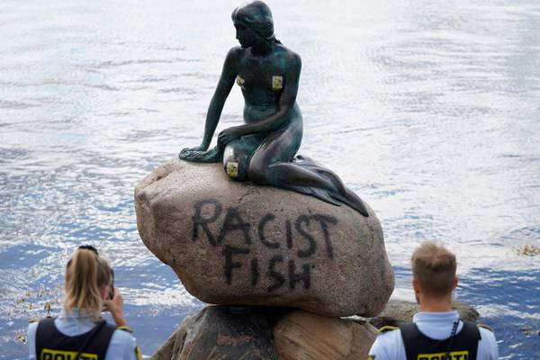 Danish police investigate after ‘racist fish’ is scrawled on Little Mermaid statue