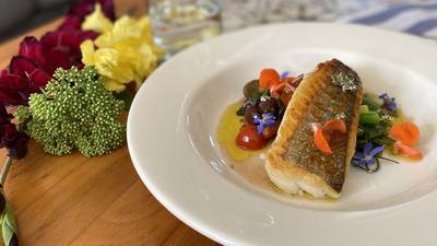 Summer on a plate: Hake with olives, olive oil and garden vegetables