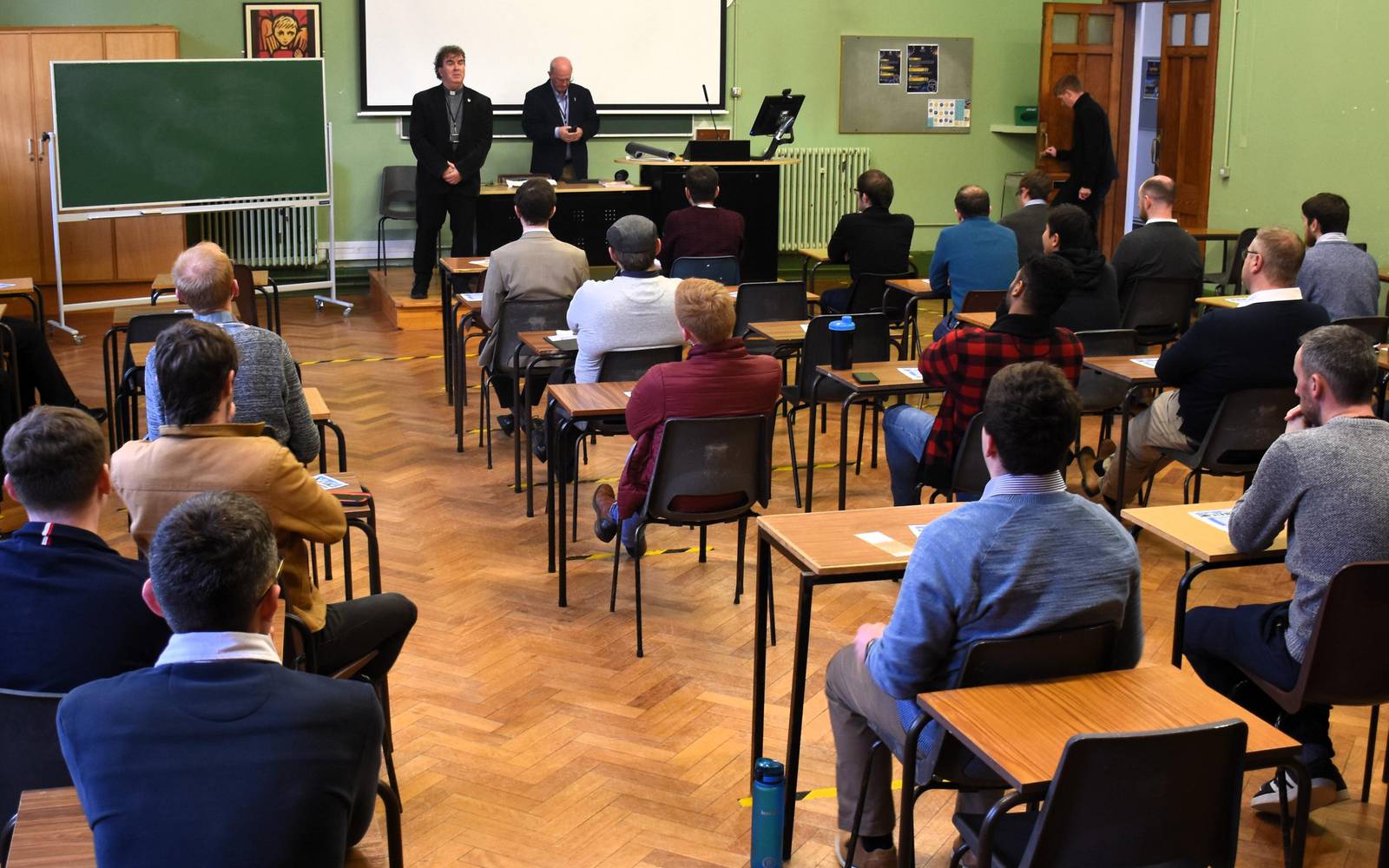 Father Willie Purcell and Rev Eric Cooney of the Bishops’ National Vocations Office, presenting to the 36 participants of the Come and See weekend in the national seminary of Saint Patrick’s College, Maynooth in November 2023